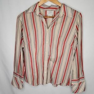Ann Taylor LOFT‎ Striped Button Down Shirt Red MP